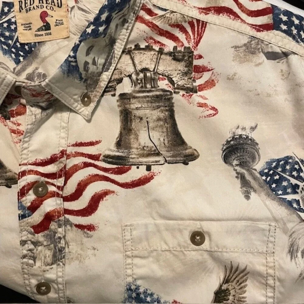 Red Head Brand 2XL Liberty Bell USA Flag Mt Rushmore Eagle Shirt Men Patriotic‎